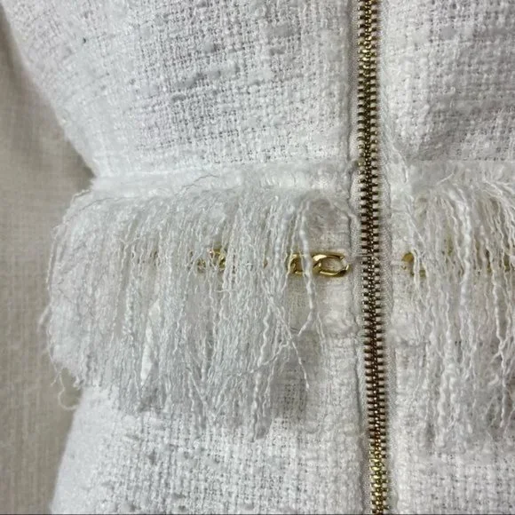 Luxdress Chunky Chain Fringe Button Front Long Sleeve Tweed Mini Dress - Picture 6 of 10